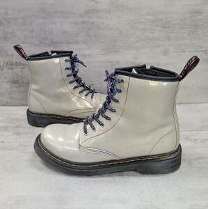 Dr. Martens Junior 1460 Sparkle Rays Kids Silver Lace Up Combat Boots Size 4